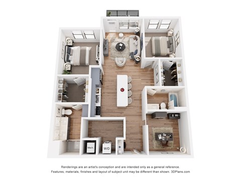 Floor plan for 2 beds, 2 baths, 1271 sqft